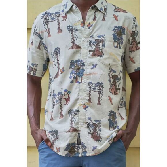 New BAJA LLAMA Treehouse 7-SEAS Button Up Short Sleeve Shirt Size Medium - Picture 1 of 6
